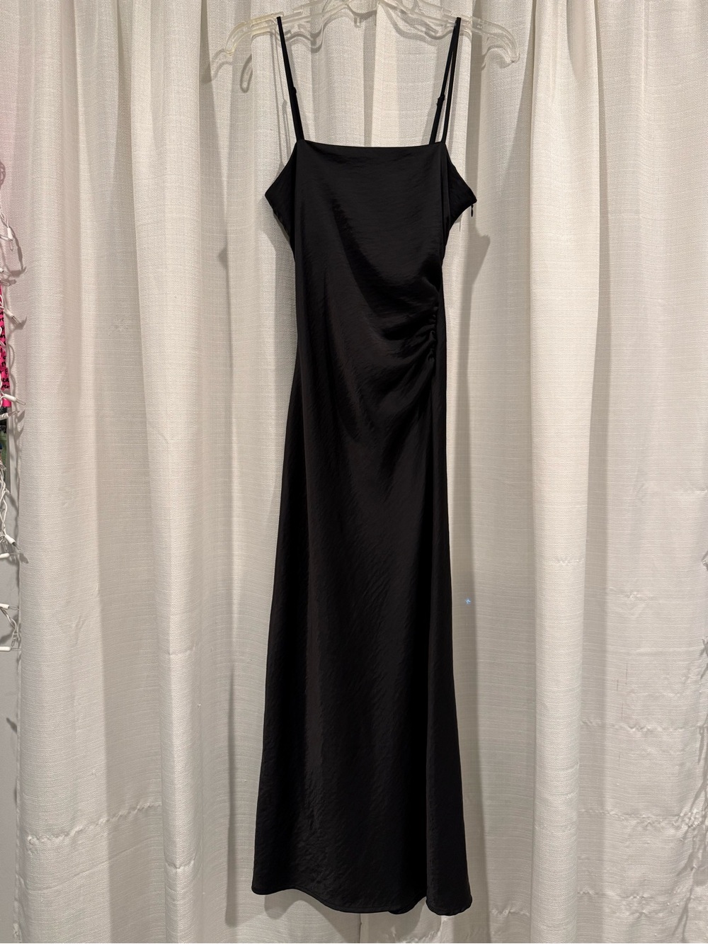 Black Midi Slip Dress with Cinched Waist